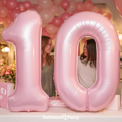 RainbowQ Pink 10 Balloon Number 40 Inch 0-40 Foil Large Balloons | Big Mylar 10 - Image 4
