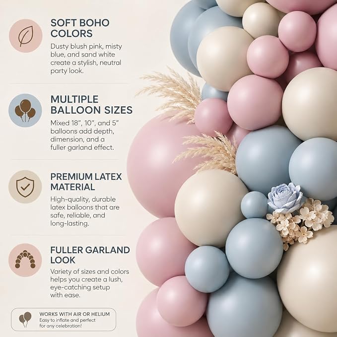 Gender Balloon Garland Arch Kit, Dusty Pink and Blue White Sand Balloons Boho - Image 9