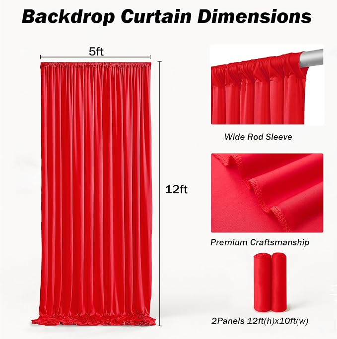 10ft×12ft Red Backdrop Curtain for Wedding Parties, 2 Panels Wrinkle Free - Image 9