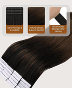 VINBAO Invisi Edge Tape in Hair Extensions Human Hair 20pcs Invisible Injected Tape in Extensions Pro Quality Ombre Natural Black to Chocolate Brown 40g 14inch #1BT4