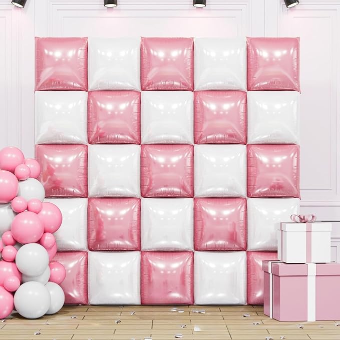 Pearl Pink and White Double Sided Square Foil Balloons Wall, 19 Inches Chrome by FEYG