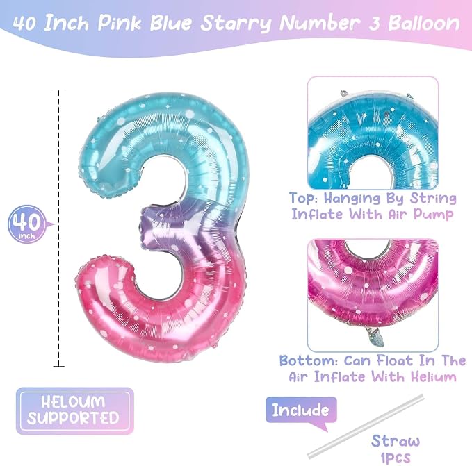 40 Inch Blue Pink Number 13 Balloon, Official Teen Foil Birthday Decor | 40in - Image 4
