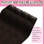 YoungSee Brown Clip in Human Hair Extensions Darkest Brown Clip on Hair Extensions Human Hair Dark Hair Extensions Clip ins for Natural Look 18Inch 120G 7Pcs
