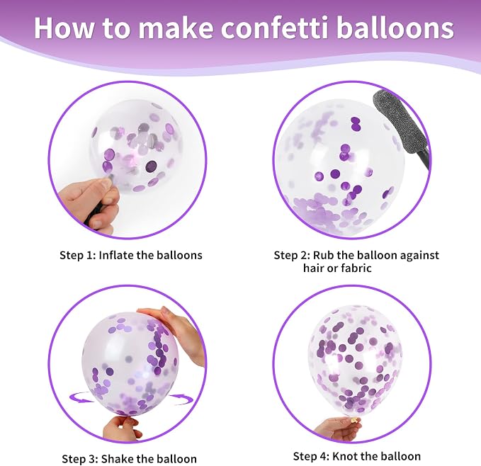 RUBFAC Purple Balloons, Lavender Purple Metallic and Confetti Party Balloons - Image 4