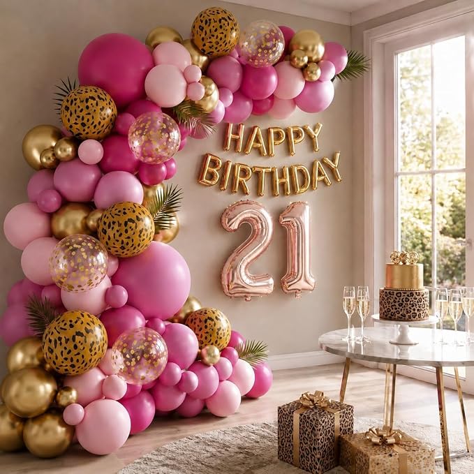 Cheetah Print Balloon Arch Kit, Hot Pink Gold Balloons - Image 6