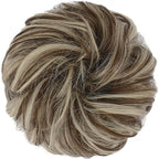 FESHFEN Messy Bun Hair Pieces - Large Wavy Curly Elastic Hair Bun Scrunchies Ponytail Extensions Synthetic Chignon Hairpieces for Women, Golden Brown & Bleach Blonde 1.94oz