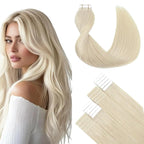 SURNEL Tape in Hair Extensions #60 Platinum Blonde Tape in Human Hair Extensions 20pcs 50g 14 inch(#60-16)