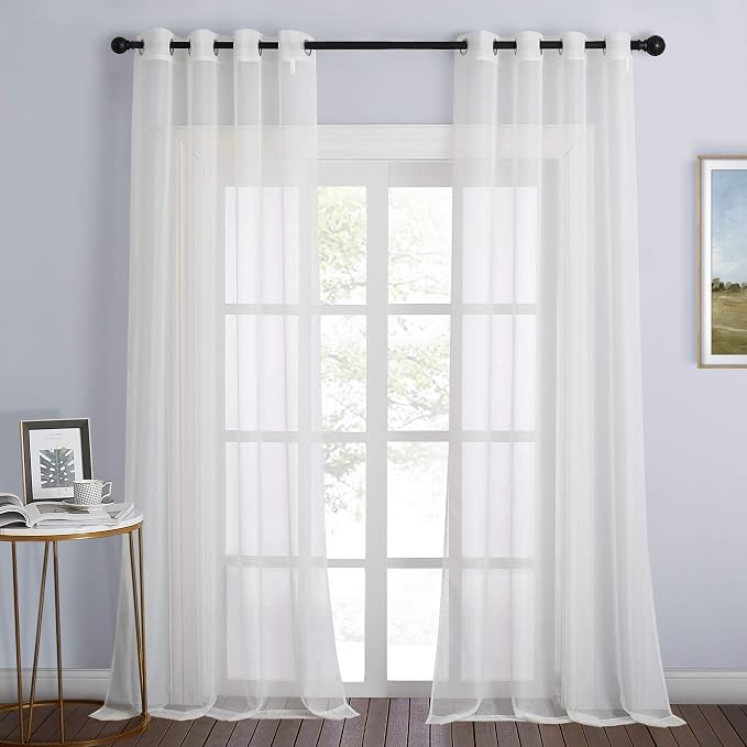 NICETOWN Patio Door Sheer Curtains 96 inch Length, Ring Top Voile Textured Airy by NICETOWN
