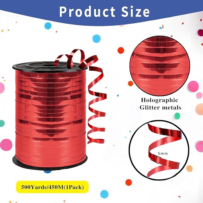 Premium Red Curling Ribbon, 1/5" Wide x 500 Yards, - Image 2