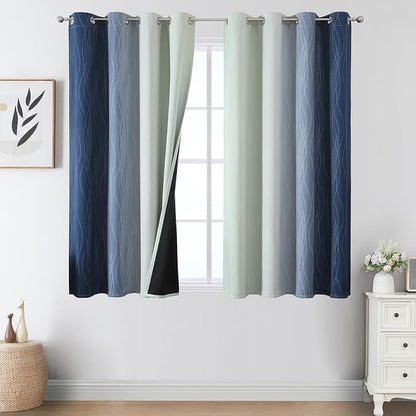 Sage Green and Navy Blue Ombre Blackout Curtains 45 Inch Length, Full Room by ESTELARTEXTILER