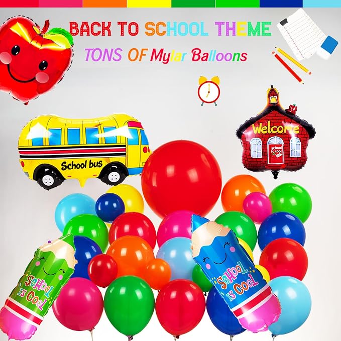 back to school balloons hot pink and red yellow green balloon garland arch kit - Image 6