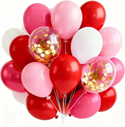 PartyWoo Pink Red and White Balloons 65pcs Hot Baby Pink White Red Balloons | by PartyWoo