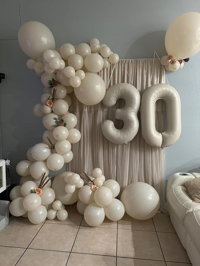Large Number 0 Balloons Cream Birthday Party Decorations - Image 2