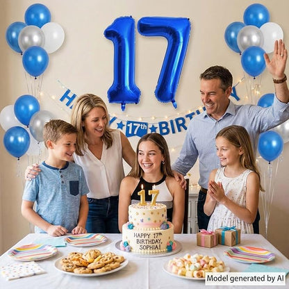 Navy Blue Number 17 Balloon 40 Inch, Shiny Foil Numeral - Image 2