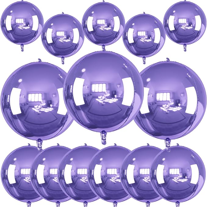 14 Pcs Purple Round Foil Balloons 22/15/10 4D Ball Balloons Light Baby Lavender - Image 5