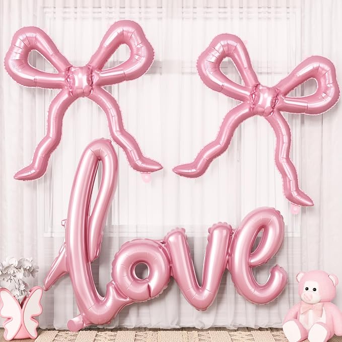 Pink Love Bow Balloons Set, 42 Inch Giant Foil Love Letter Balloon 22 Inch Bow by Togvu