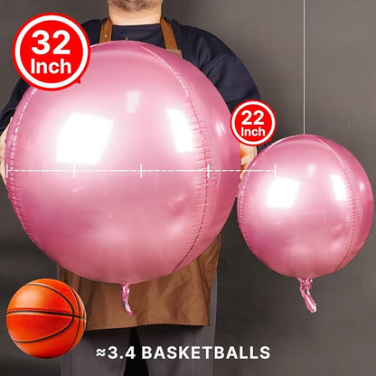 PartyWoo Pearl Pink Large Round Giant 4D Jumbo Foil Balloons 6pcs 32 Inch | 32 - Image 2