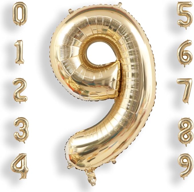 AULE 40 Inch Light Gold 9 Balloon Number Foil 0-9 Birthday Big Numbers | by AULE