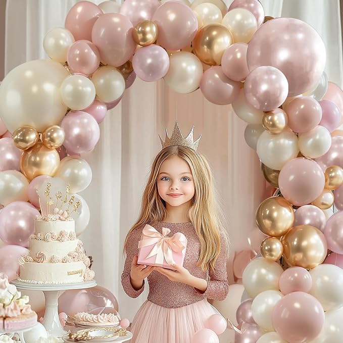 Pastel Pink Pearl White Balloons Arch Kit 119 PCs Double Stuffed | Princess - Image 3