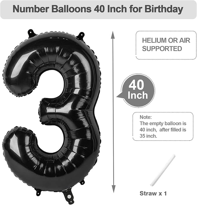 Numbers 12 Balloon 40Inch Black Balloons - Image 5