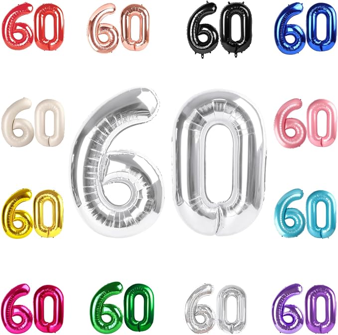 Silver Number 60 Balloon 40 Inch by IWERP