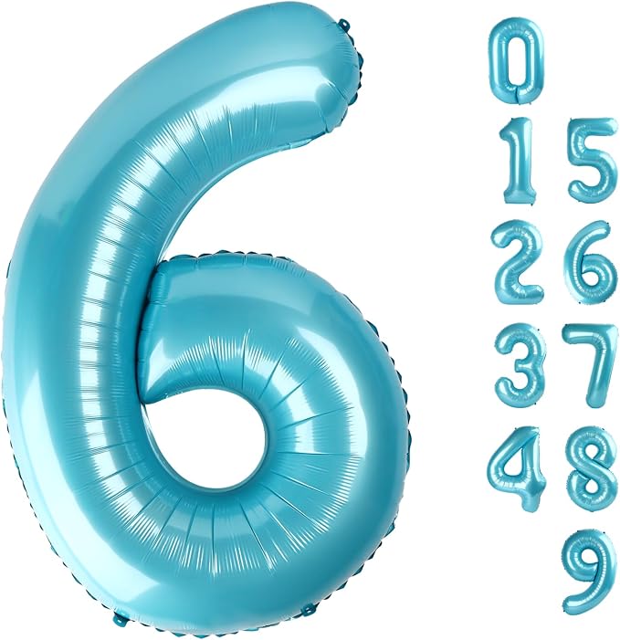 6 Balloon Number 40 Inch Pastel Blue Balloons by Mluchee