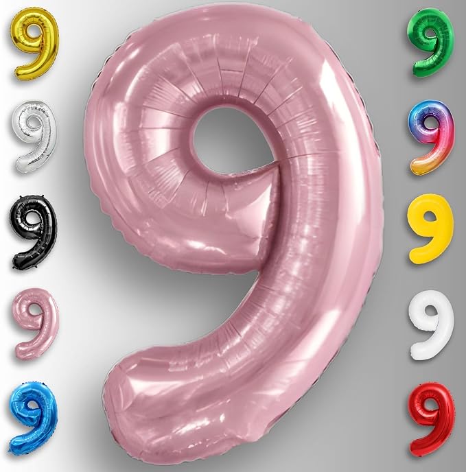 Pink Pearl Number Balloon 9 Mylar Foil Macaron Balloons 16 Inch - Image 3