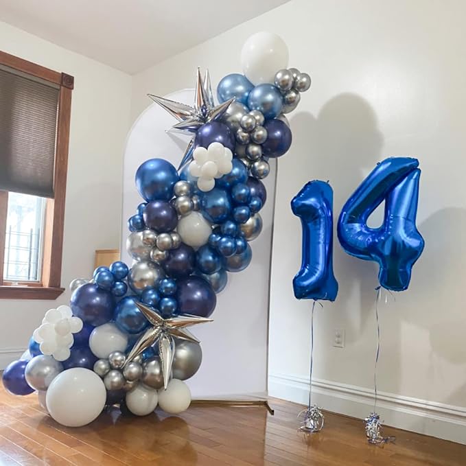 Blue White Silver Balloon Arch Kit - Image 4