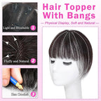 Hair Toppers for Women Real Human Hair 3D Cover Topper with Bangs Hair Extensions Clip in Bangs for Daily Wear Dark Brown #2 Color