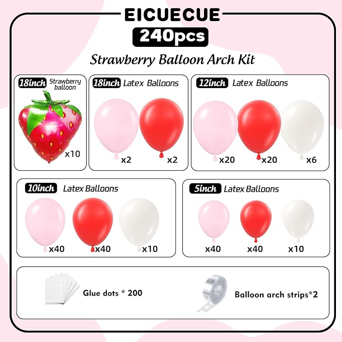 240pcs Strawberry Balloon Arch Garland Kit - Image 2