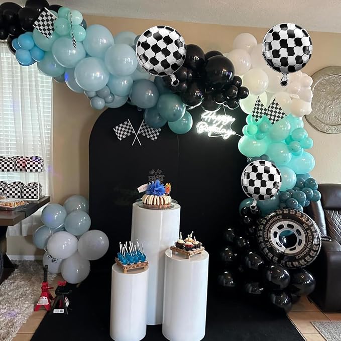 Race Car Balloons Garland Arch Kit, Dusty Blue Balloons Green Black Balloon - Image 7