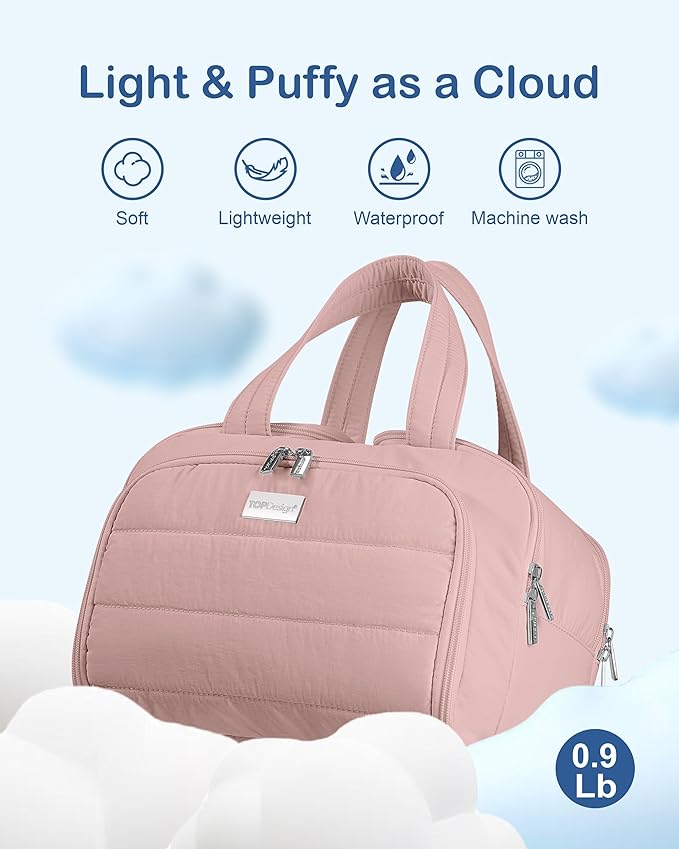 TOPDesign Travel Toiletry Bag for Women, Puffer Large Toiletry Bag, Lightweight Cosmetic Makeup Organizer with Handle for Traveling, Accessories, Essentials, Toiletries (Dark Pink)