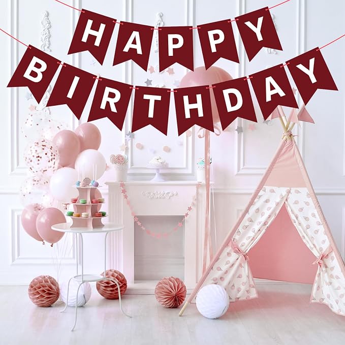 Hooqict Burgundy Happy Birthday Banner Sign - Image 3