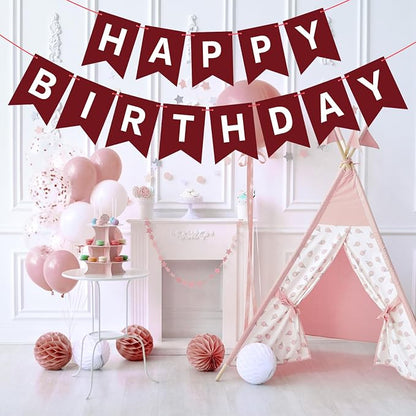 Hooqict Burgundy Happy Birthday Banner Sign - Image 3