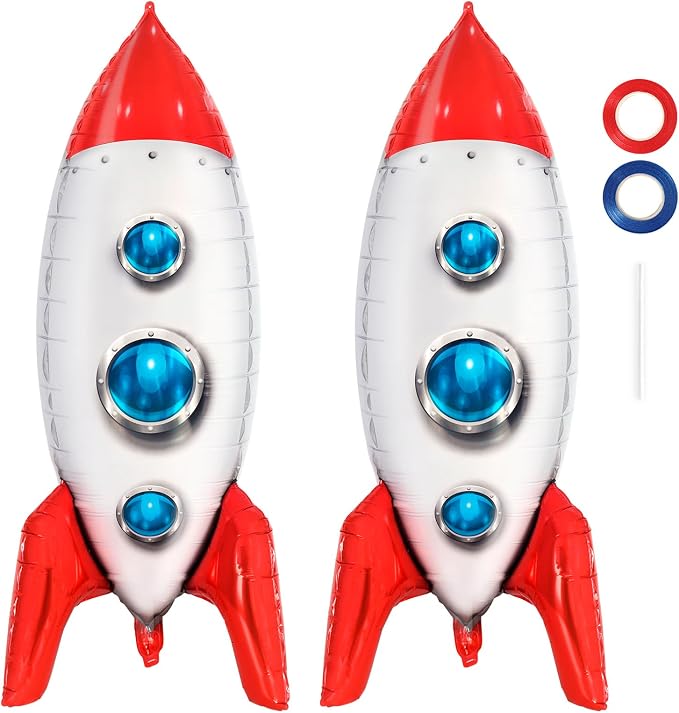 2 Pcs Large Rocket Balloons for Kids, 33 Inch Rocket Ship Balloon, Space Foil by YOTHORN