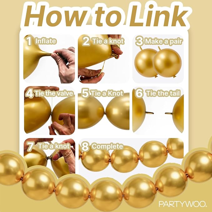 PartyWoo Metallic Gold Linking Balloons 100pcs 6 Inch Gold Link Balloons | - Image 5