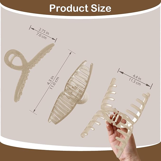 Big Hair Claw Clips 5-Pack 4.3" Non-Slip Hair for Women and Girls with Long, Thick Hair Jelly & Matte Clips (Jelly-D 5pcs 4.3")