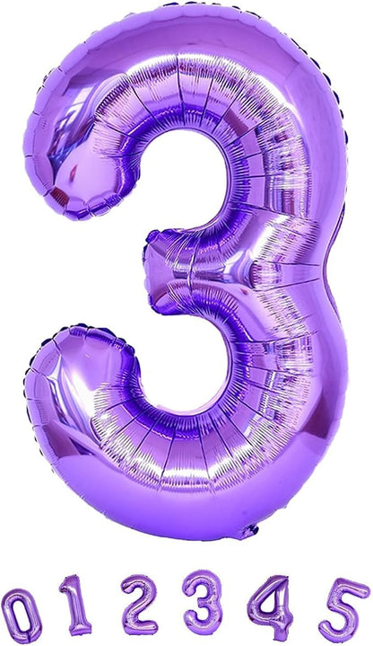 3rd Birthday Number Balloons for Kids, Self Inflating 40 Inch Purple Foil - Image 9