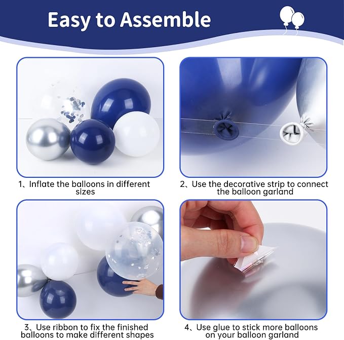 RUBFAC Blue and Silver Balloon Arch Kit - Image 3