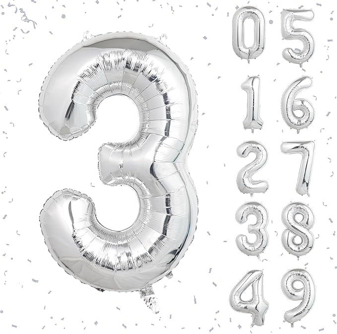 40 Inch Silver Number Balloons, Helium Mylar Foil Number Balloons by Unknown