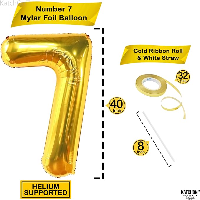 KatchOn Gold Number 7 Balloon 40 Inch, 7th Birthday Balloon | 7th Birthday - Image 4