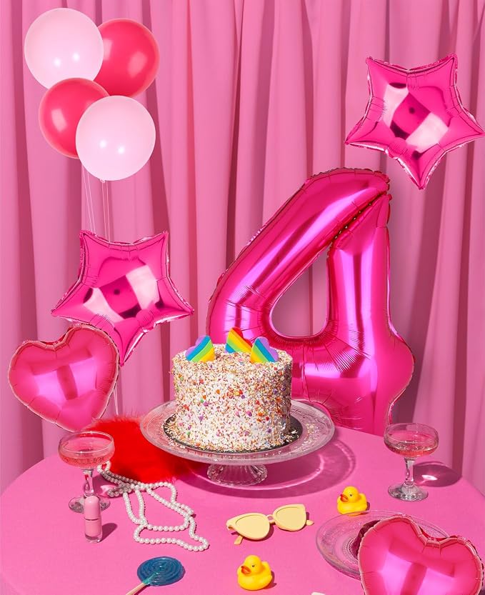 40 Inch Number Balloons Hot Pink 4 Cowgirl Pink 4th Birthday Decor 9 Pcs | - Image 4