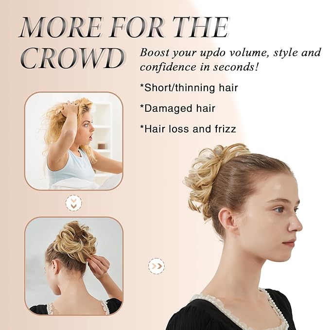 Large Messy Bun Hair Piece Curly Synthetic Extensions Scrunchies Fake Chignon Updo Hairpieces for Women Jet Black