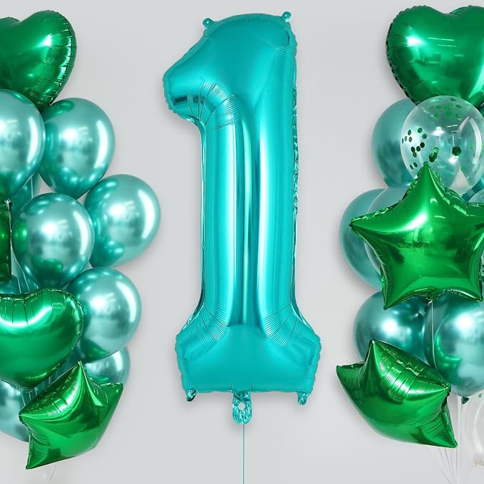 Teal Blue Number 1 Balloon, 40 Inch Big Large Foil Helium Number Balloons - Image 2