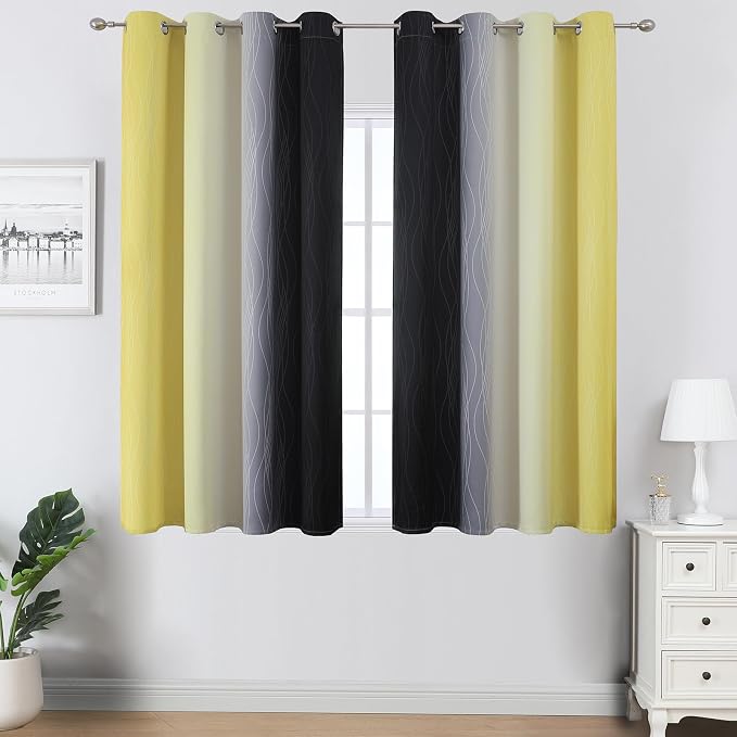Black and Yellow Blackout Curtains 54 Inches Long, Full Light Blocking Gradient - Image 2