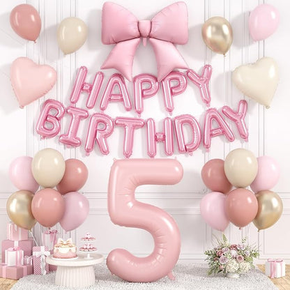 Dusty Pink Number 5 Balloon, 5th Birthday Decorations by Hapmori