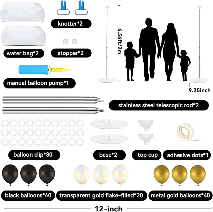 2 Sets Black and Gold Balloon Column Stand Kit - Image 2