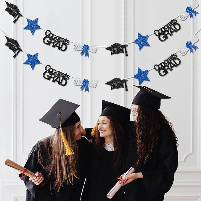 Blue Congrats Grad Banner Graduation Decorations Class of 2026 Glitter Star - Image 5