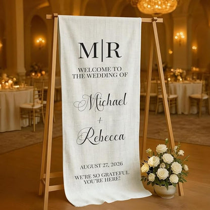 Custom Fabric Wedding Welcome Sign, Personalized Soft Cotton Linen Wedding Sign - Image 4