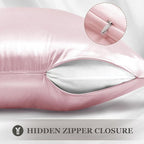 Adubor Silk Pillowcase for Hair and Skin with Hidden Zipper, Both Sides 23 Momme Silk Pillow Case, 20x26inch, Standard Size,Pink, 2PCS